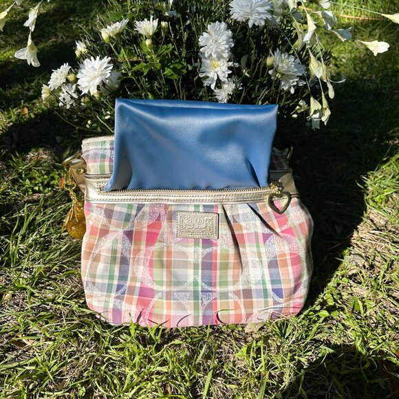 Coach Poppy Daisy Madras Pastel Tartan Plaid Crossbody Purse - Picture 11 of 16